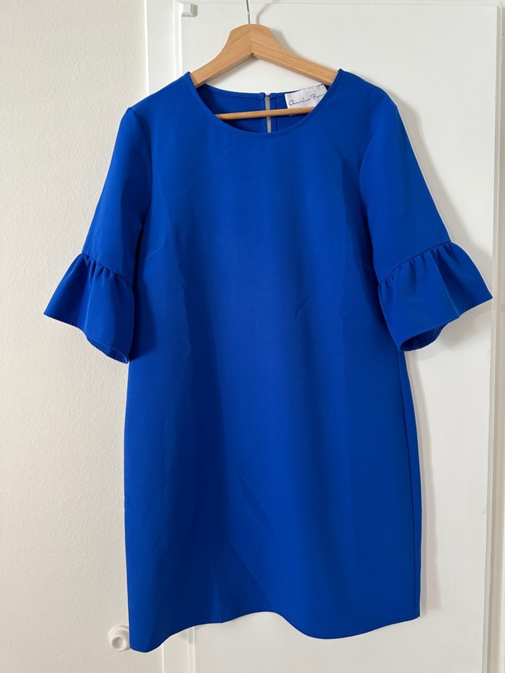 Charles Henry Electric Blue Ruffle Sleeve Shift Dress